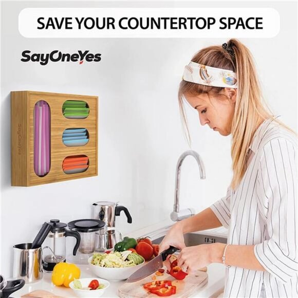 Ziplock Bag Organizer for Drawer - Premium Bamboo Plastic Bag Storage Organizer - Picture 6 of 6